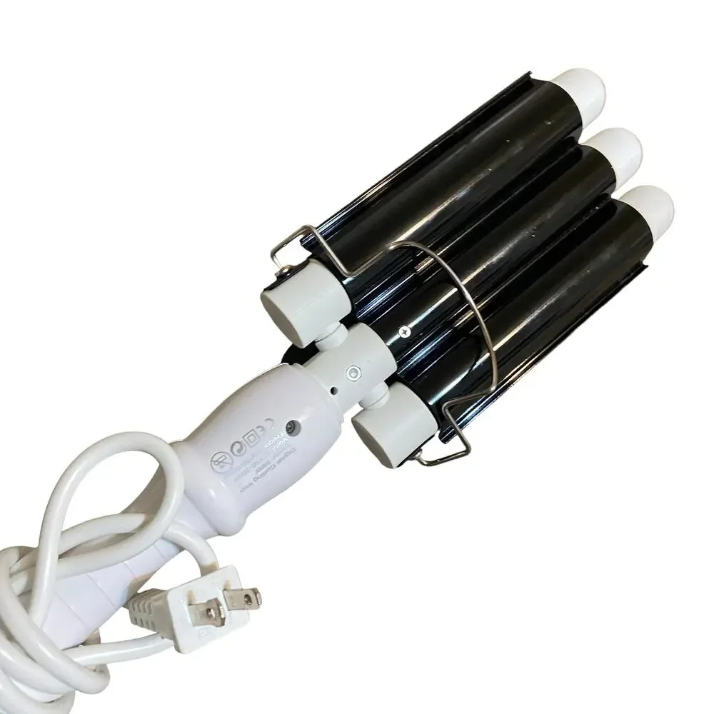 Alure Triple Barrel Ceramic Crimping Waving Wand Digital Curling Iron White